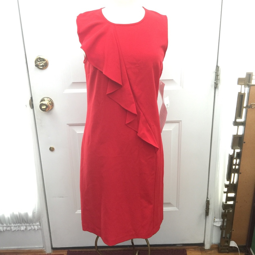 Nine West Bright Red Frilled Dress Size 6 NWT - Picture 1 of 6
